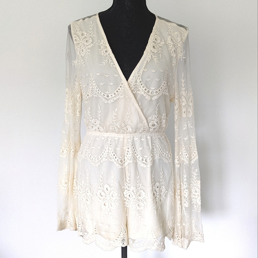 Cream Sheer Crochet Romper
